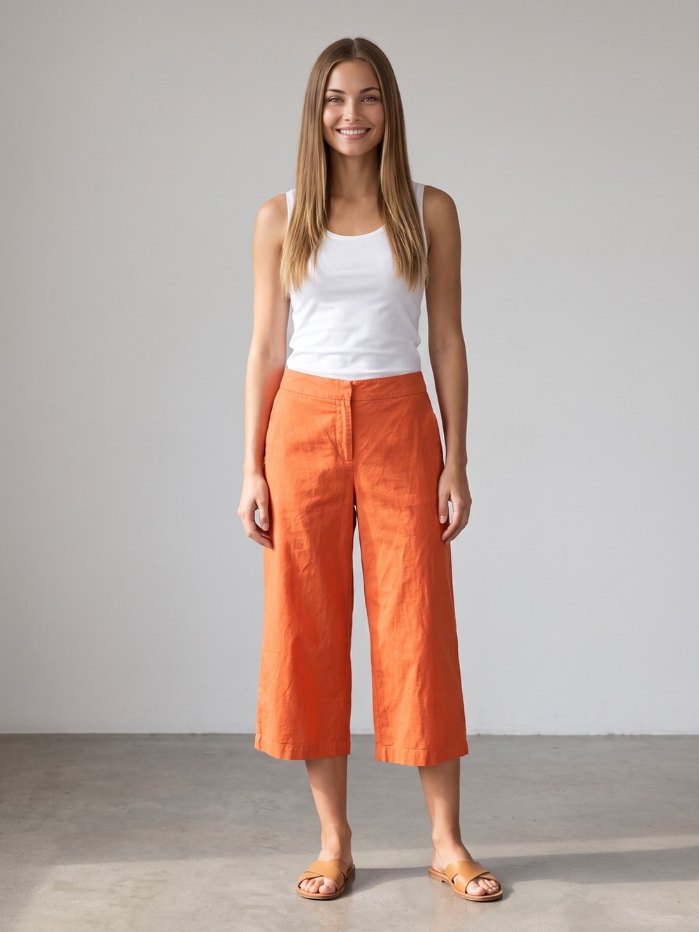 🌻Eileen Fisher Orange Cropped Split Hem Pants Size Small